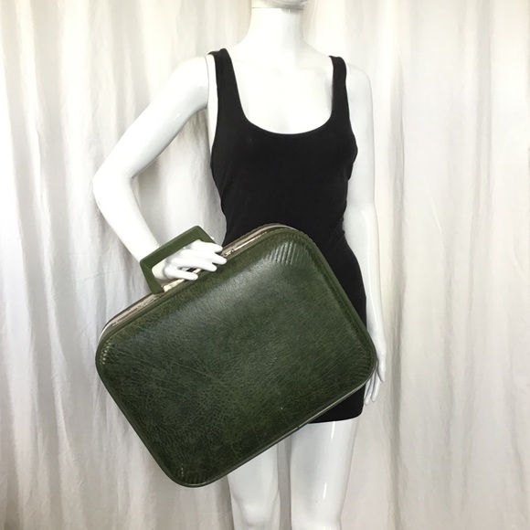 Vintage Handbags - Vintage Green Train Suitcase Carry on Bag